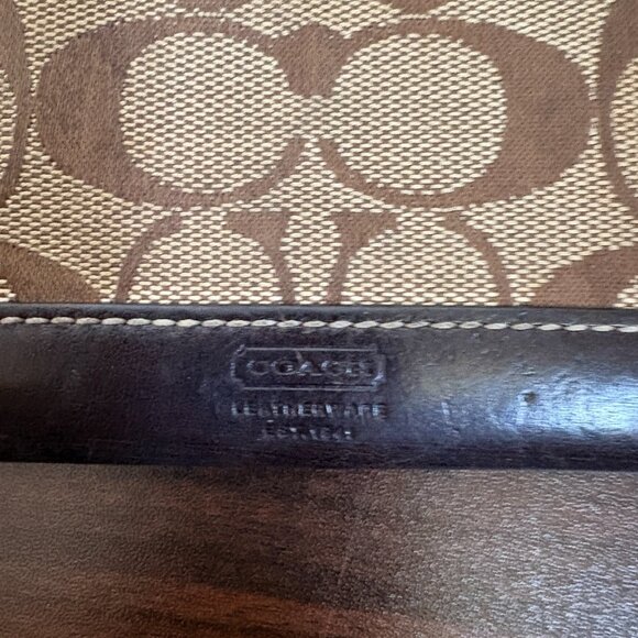 Coach Hampton Signature Mini Skinny ID Card Case Khaki Brown Leather Keychain - Picture 3 of 7